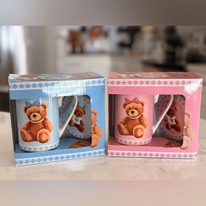 SALE!!!Pick 1️⃣!🧸Teddy Bear Mug Set with coaster- Blue or Pink 💙🩷🐻